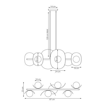 Candelabru suspendat pe cablu ELEMENTI 6xG9/8W/230V bej
