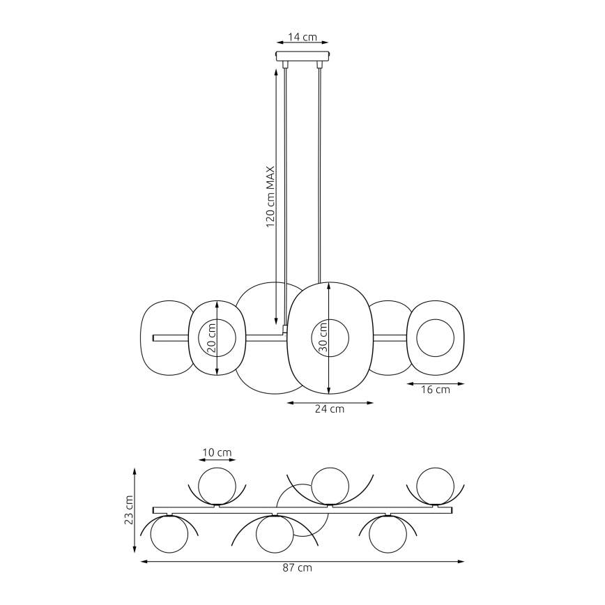 Candelabru suspendat pe cablu ELEMENTI 6xG9/8W/230V bej