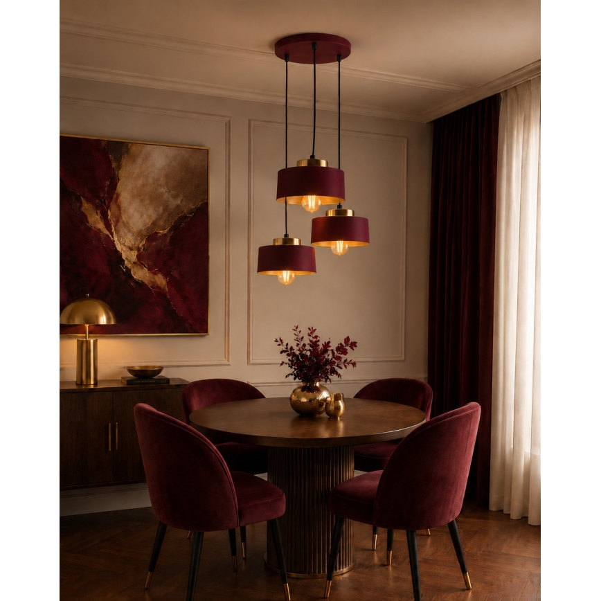 Candelabru suspendat pe cablu IGNIA 3xE27/60W/230V vișiniu/auriu