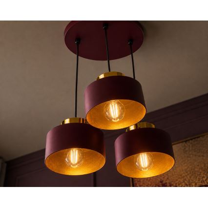 Candelabru suspendat pe cablu IGNIA 3xE27/60W/230V vișiniu/auriu