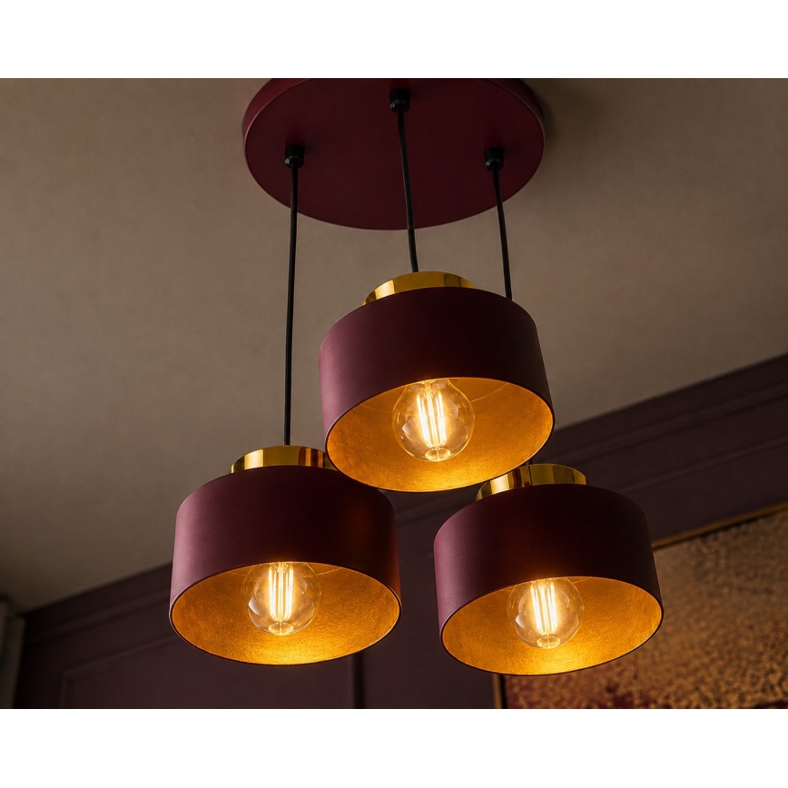 Candelabru suspendat pe cablu IGNIA 3xE27/60W/230V vișiniu/auriu