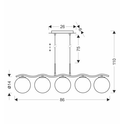Candelabru suspendat pe cablu LUMOS 5xG9/20W/230V, negru fumuriu