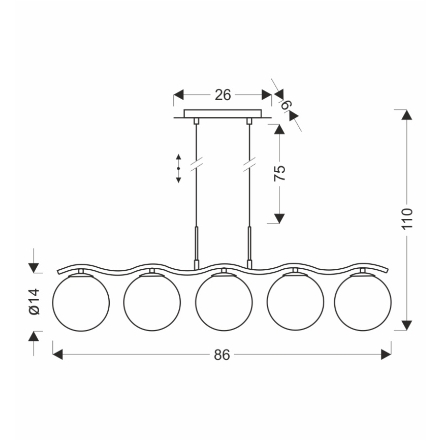 Candelabru suspendat pe cablu LUMOS 5xG9/20W/230V, negru fumuriu