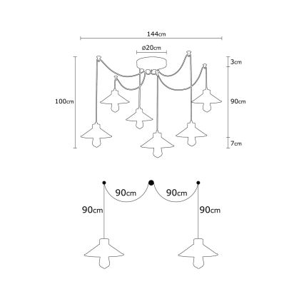 Candelabru suspendat pe cablu MANAVGAT 6xE27/40W/230V, model păianjen, multicolor