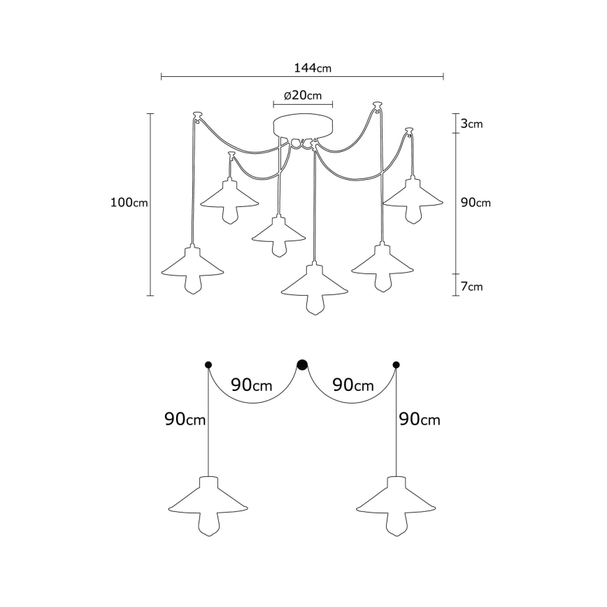 Candelabru suspendat pe cablu MANAVGAT 6xE27/40W/230V, model păianjen, multicolor