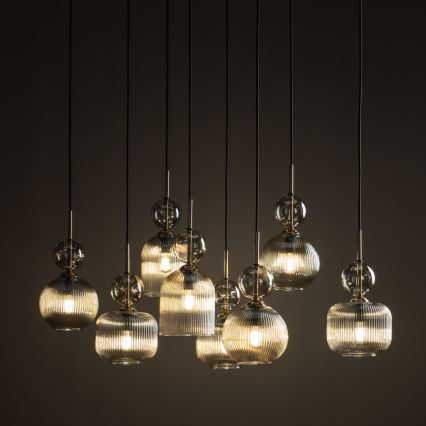 Candelabru suspendat pe cablu SOPHIA, 8xE14/10W/230V, negru/bej fumuriu