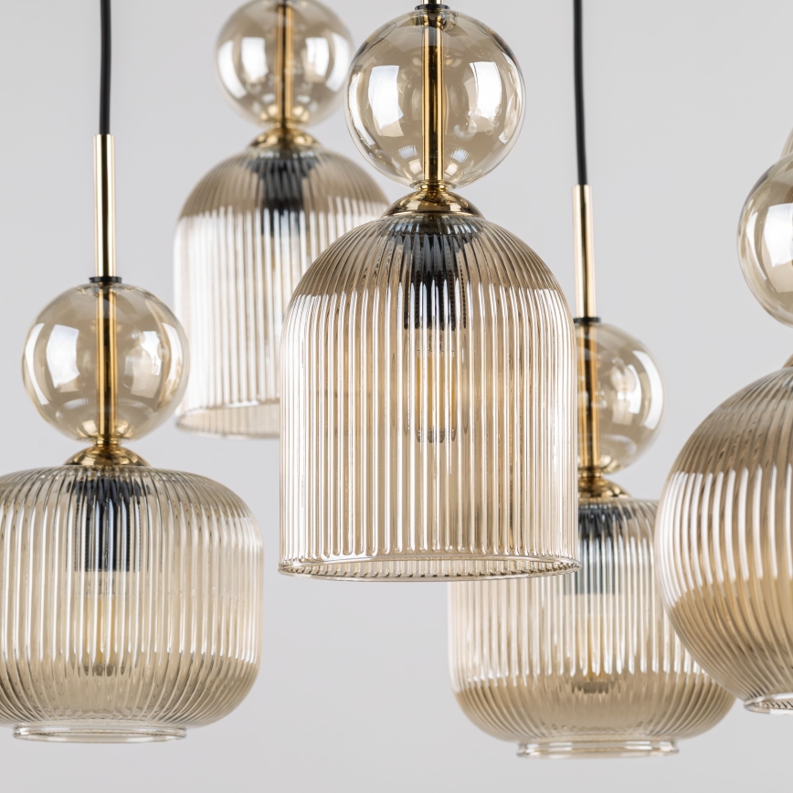 Candelabru suspendat pe cablu SOPHIA, 8xE14/10W/230V, negru/bej fumuriu