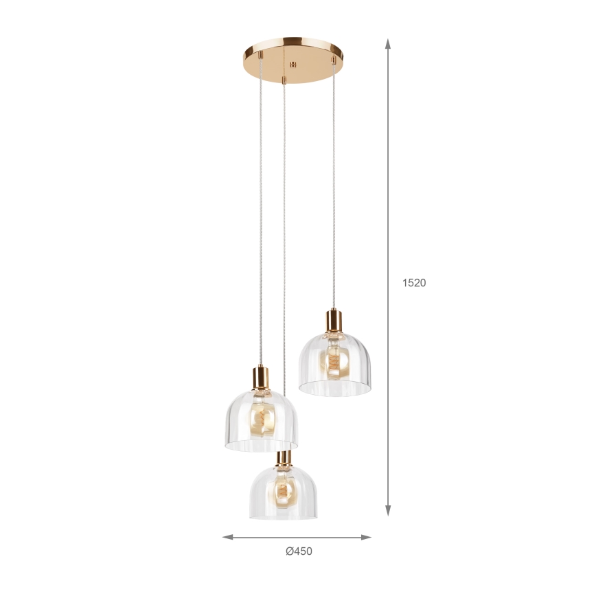 Candelabru suspendat pe cablu VIVE 3xE27/15W/230V auriu