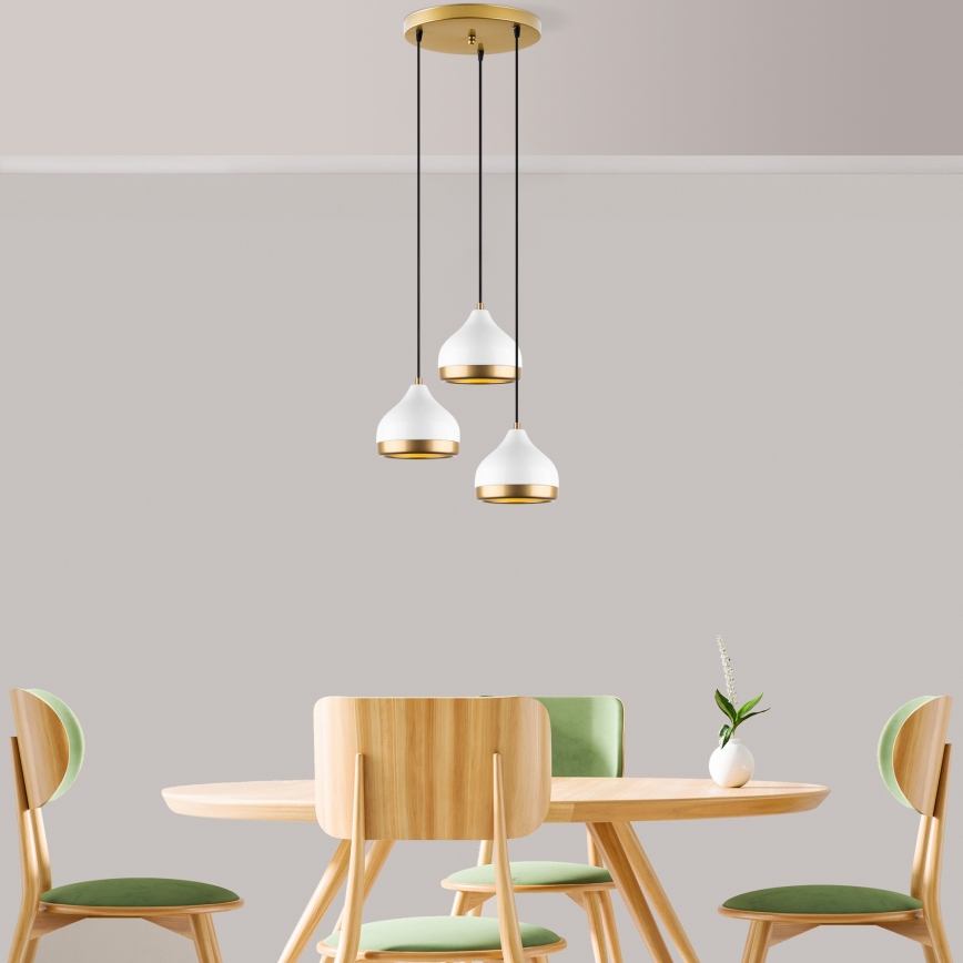 Candelabru suspendat pe cablu YILDO 3xE27/40W/230V alb/auriu