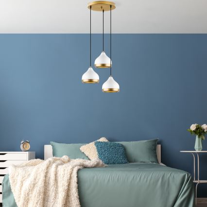 Candelabru suspendat pe cablu YILDO 3xE27/40W/230V alb/auriu