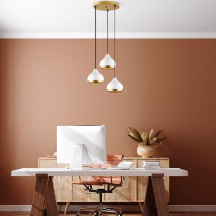 Candelabru suspendat pe cablu YILDO 3xE27/40W/230V alb/auriu