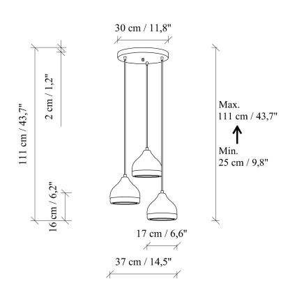 Candelabru suspendat pe cablu YILDO 3xE27/40W/230V alb/auriu