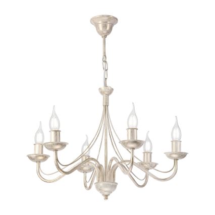 Candelabru suspendat pe lanț ANTON 6xE14/60W/230V, finisaj alb patinat