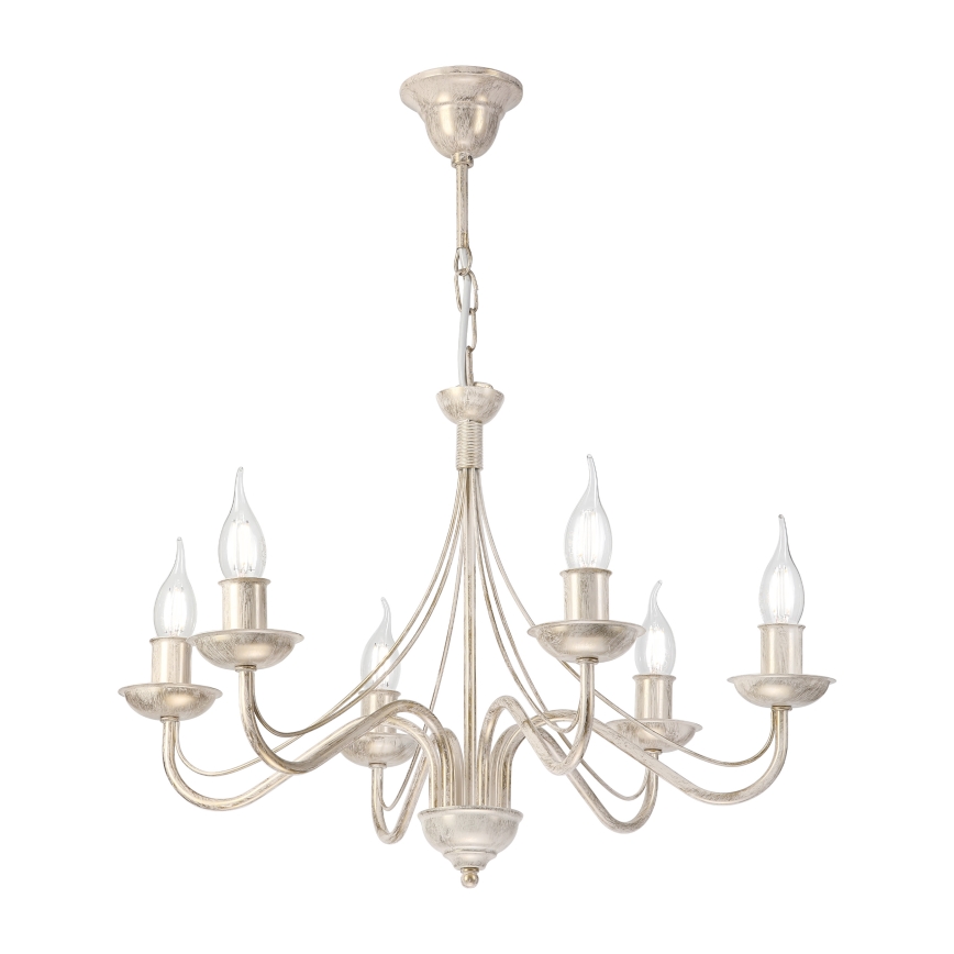 Candelabru suspendat pe lanț ANTON 6xE14/60W/230V, finisaj alb patinat