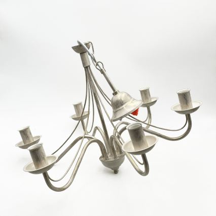 Candelabru suspendat pe lanț ANTON 6xE14/60W/230V, finisaj alb patinat