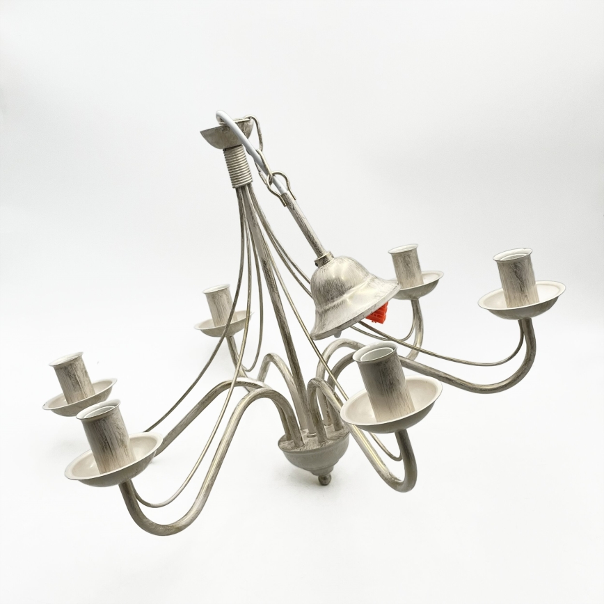 Candelabru suspendat pe lanț ANTON 6xE14/60W/230V, finisaj alb patinat