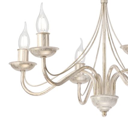 Candelabru suspendat pe lanț ANTON 6xE14/60W/230V, finisaj alb patinat