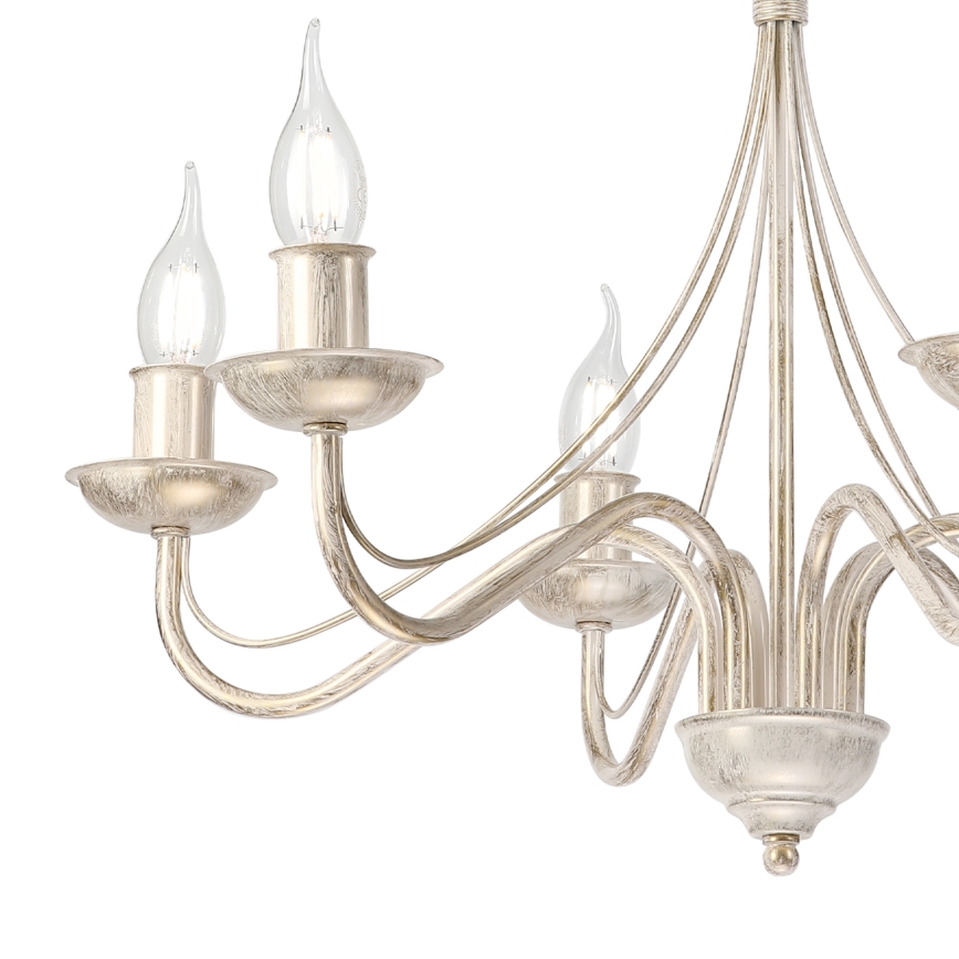 Candelabru suspendat pe lanț ANTON 6xE14/60W/230V, finisaj alb patinat