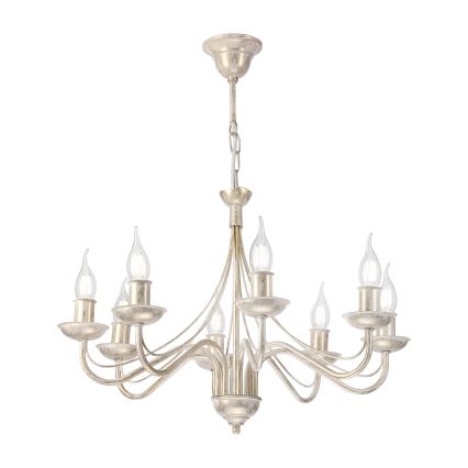 Candelabru suspendat pe lanț ANTON 8xE14/60W/230V, finisaj alb patinat