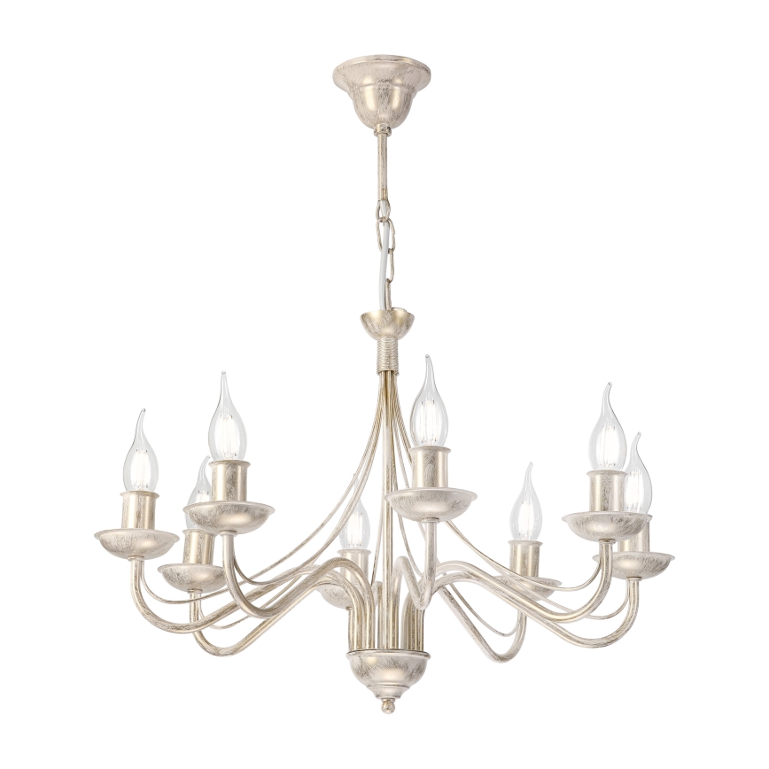 Candelabru suspendat pe lanț ANTON 8xE14/60W/230V, finisaj alb patinat
