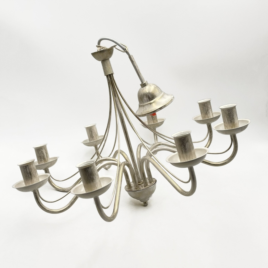Candelabru suspendat pe lanț ANTON 8xE14/60W/230V, finisaj alb patinat