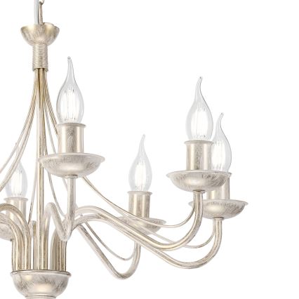 Candelabru suspendat pe lanț ANTON 8xE14/60W/230V, finisaj alb patinat