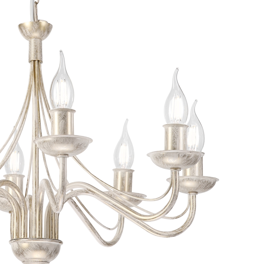 Candelabru suspendat pe lanț ANTON 8xE14/60W/230V, finisaj alb patinat