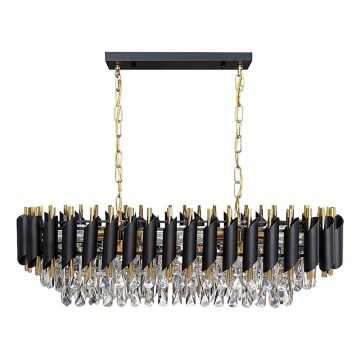 Candelabru suspendat pe lanț CRISTAL 10xE14/10W/230V negru/auriu