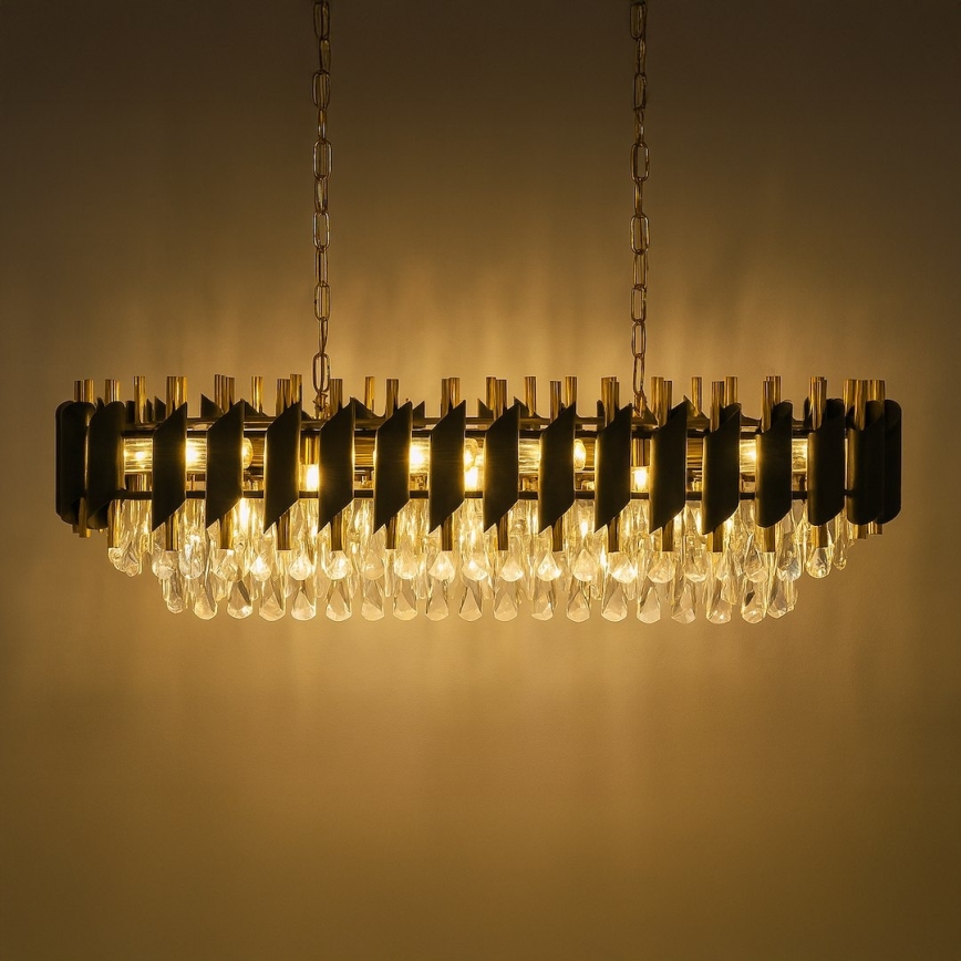 Candelabru suspendat pe lanț CRISTAL 10xE14/10W/230V negru/auriu