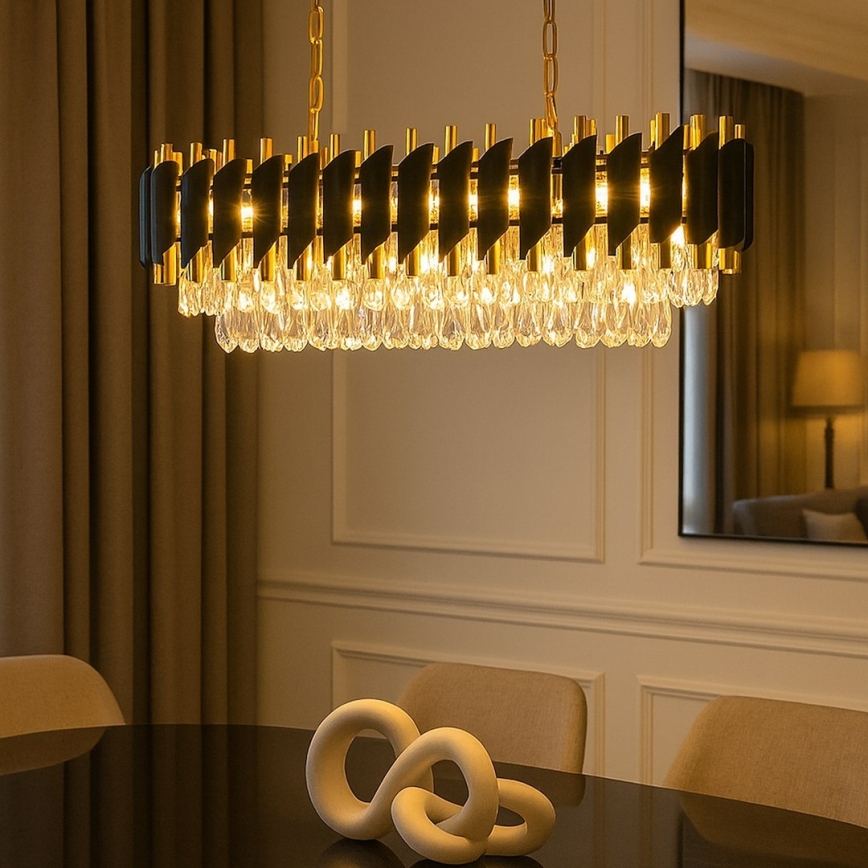 Candelabru suspendat pe lanț CRISTAL 10xE14/10W/230V negru/auriu