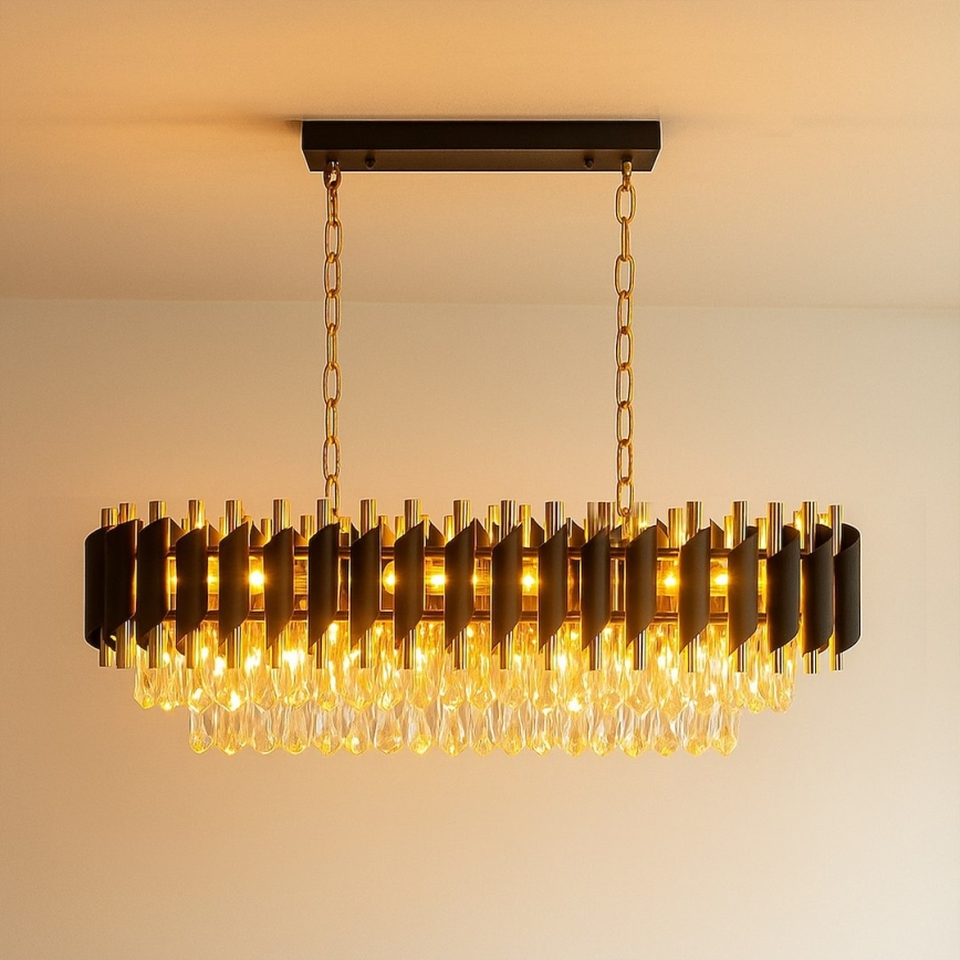 Candelabru suspendat pe lanț CRISTAL 10xE14/10W/230V negru/auriu