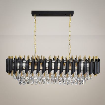 Candelabru suspendat pe lanț CRISTAL 10xE14/10W/230V negru/auriu