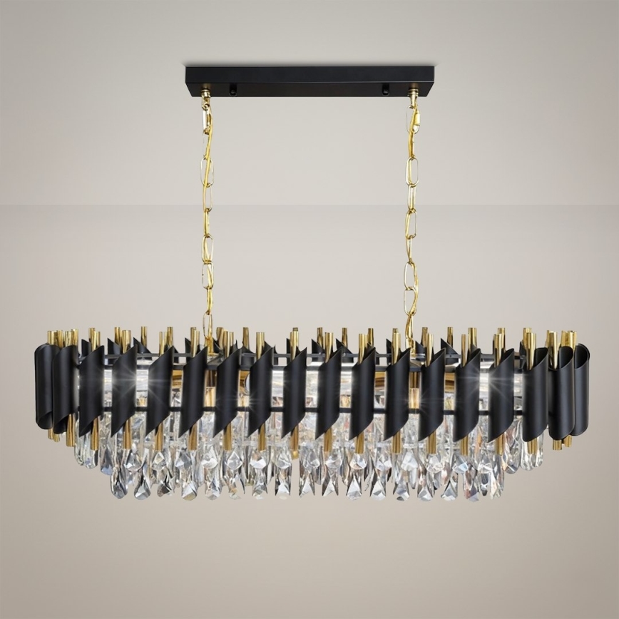 Candelabru suspendat pe lanț CRISTAL 10xE14/10W/230V negru/auriu