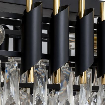 Candelabru suspendat pe lanț CRISTAL 10xE14/10W/230V negru/auriu