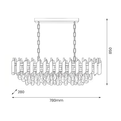 Candelabru suspendat pe lanț CRISTAL 10xE14/10W/230V negru/auriu