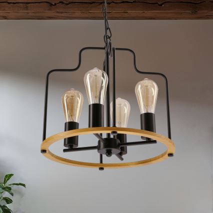 Candelabru suspendat pe lanț DATUS, 4 x E27, 40 W, 230 V, negru/maro