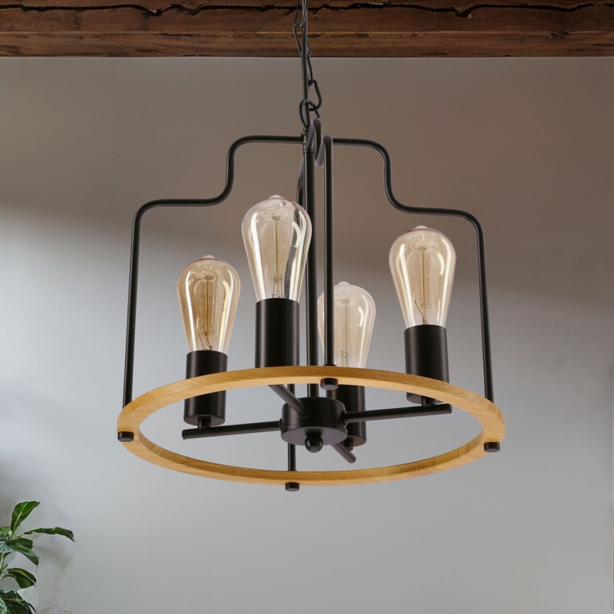 Candelabru suspendat pe lanț DATUS, 4 x E27, 40 W, 230 V, negru/maro