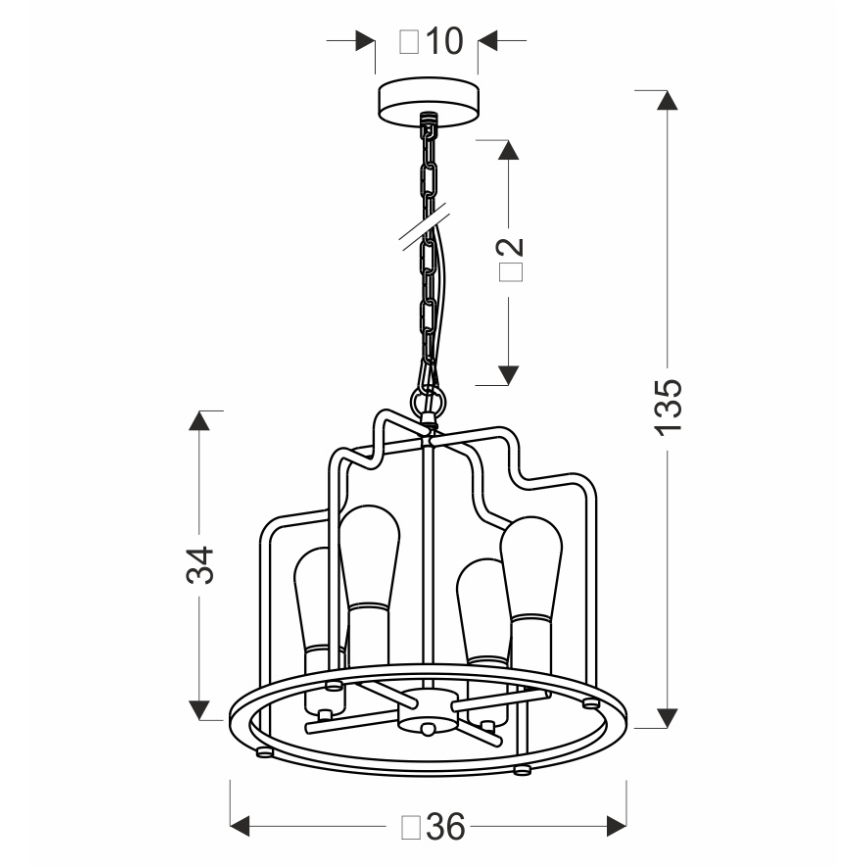Candelabru suspendat pe lanț DATUS, 4 x E27, 40 W, 230 V, negru/maro