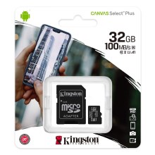 Card de memorie MicroSDHC 32GB Canvas Select Plus U1 100MB/s Kingston + adaptor SD