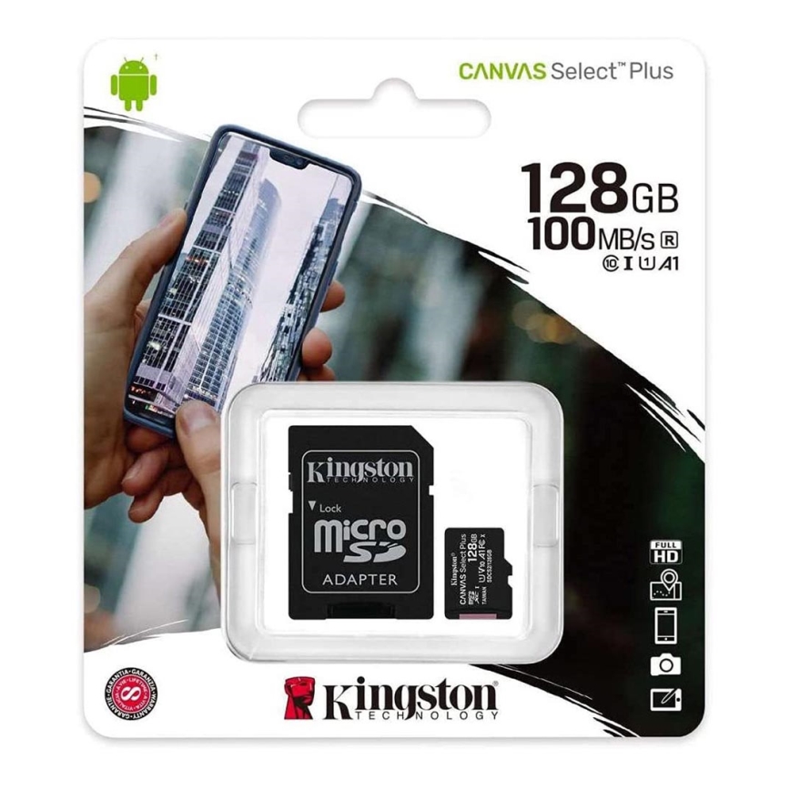 Card de memorie MicroSDXC 128GB Canvas Select Plus U1 100MB/s Kingston + adaptor SD