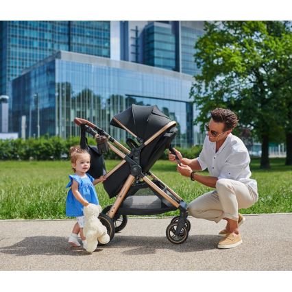 Cărucior de copii combinat 3 în 1 KINDERKRAFT ESME Pure black + scaun auto MINK PRO