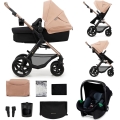 Cărucior de copii combinat 3 în 1 KINDERKRAFT MOOV 2 Sand beige + scaun auto MINK PRO