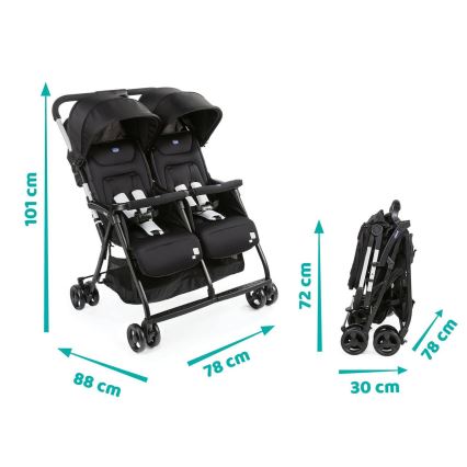 Cărucior de copii pentru gemeni Chicco OHLALA TWIN Black Night negru