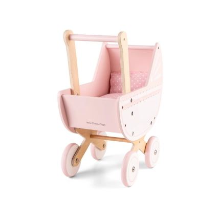 Cărucior din lemn pentru păpuși New Classic Toys roz