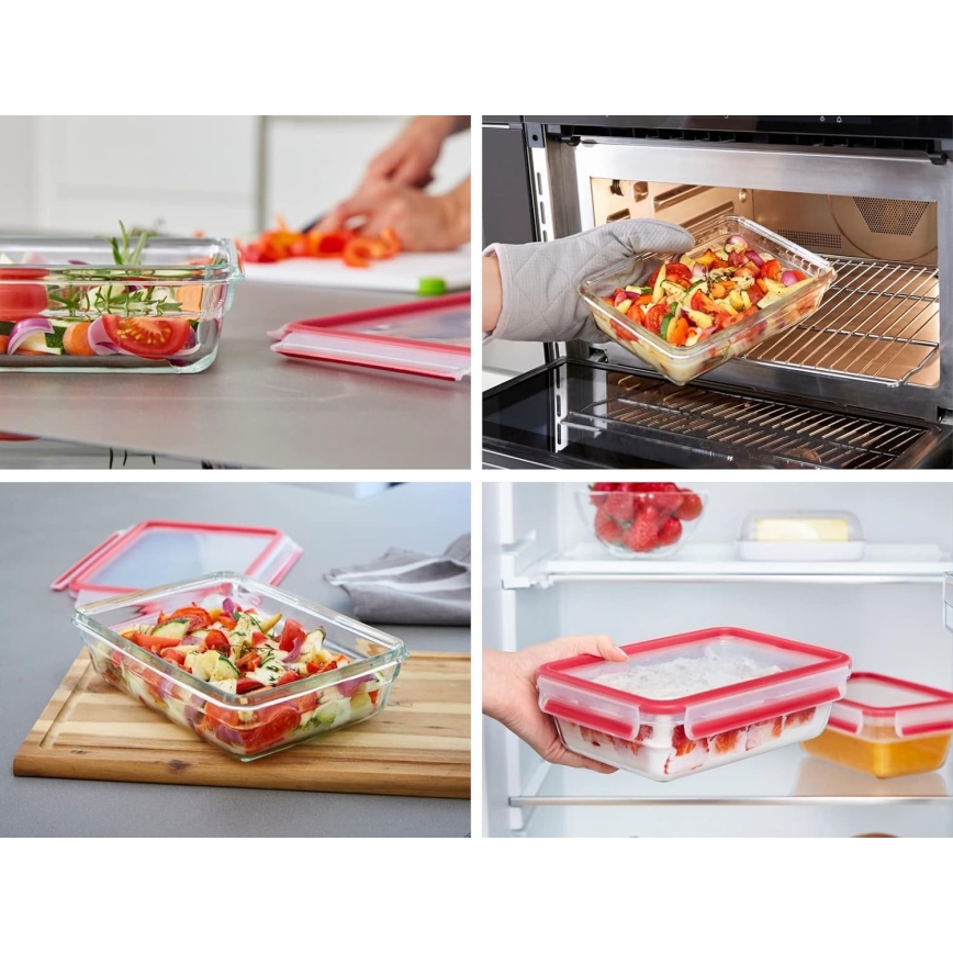 Caserolă Tefal 0,8 l MSEAL GLASS roșu/sticlă