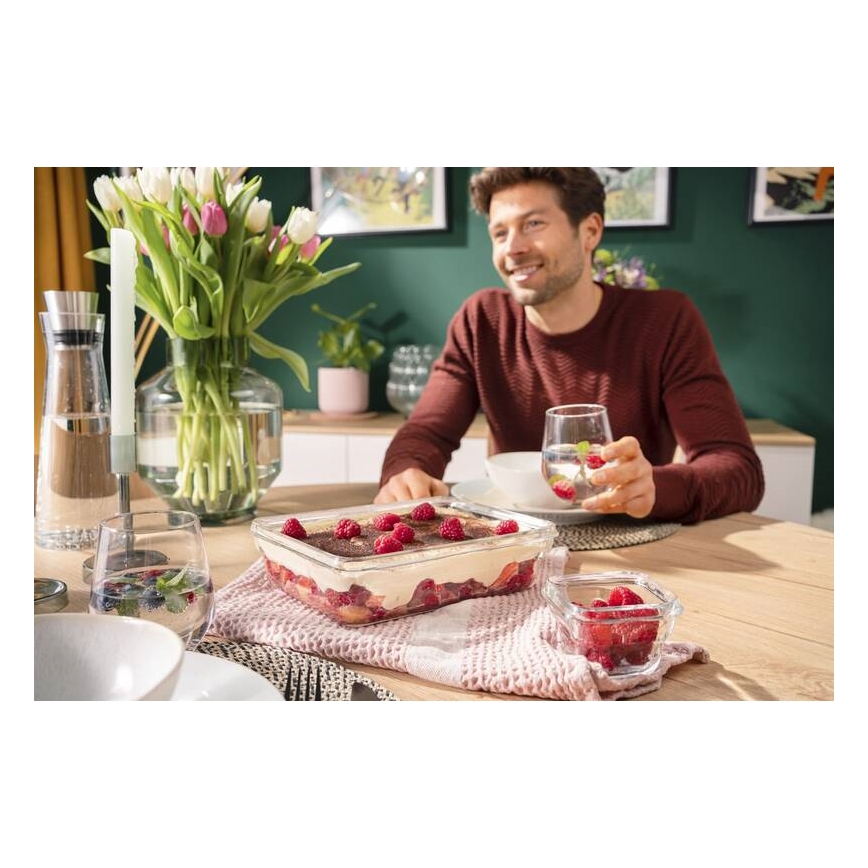 Caserolă Tefal 3 l MSEAL GLASS roșu/sticlă