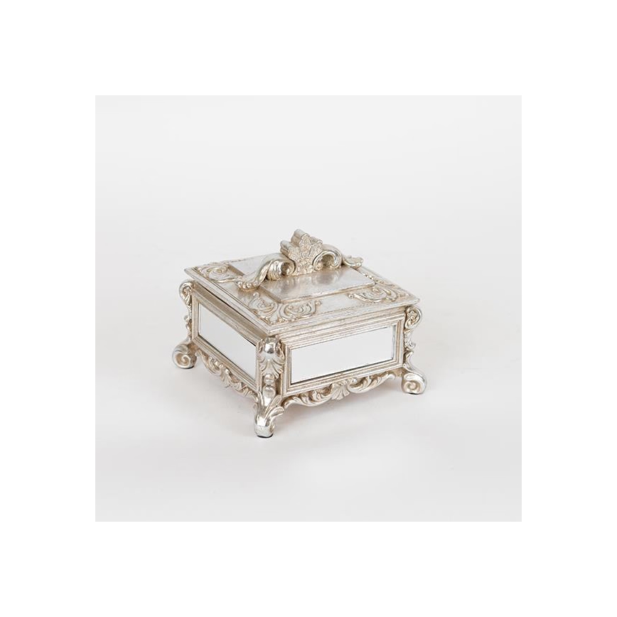 Casetă pentru bijuterii 10,3x13,5x13,5 cm argintiu/patină
