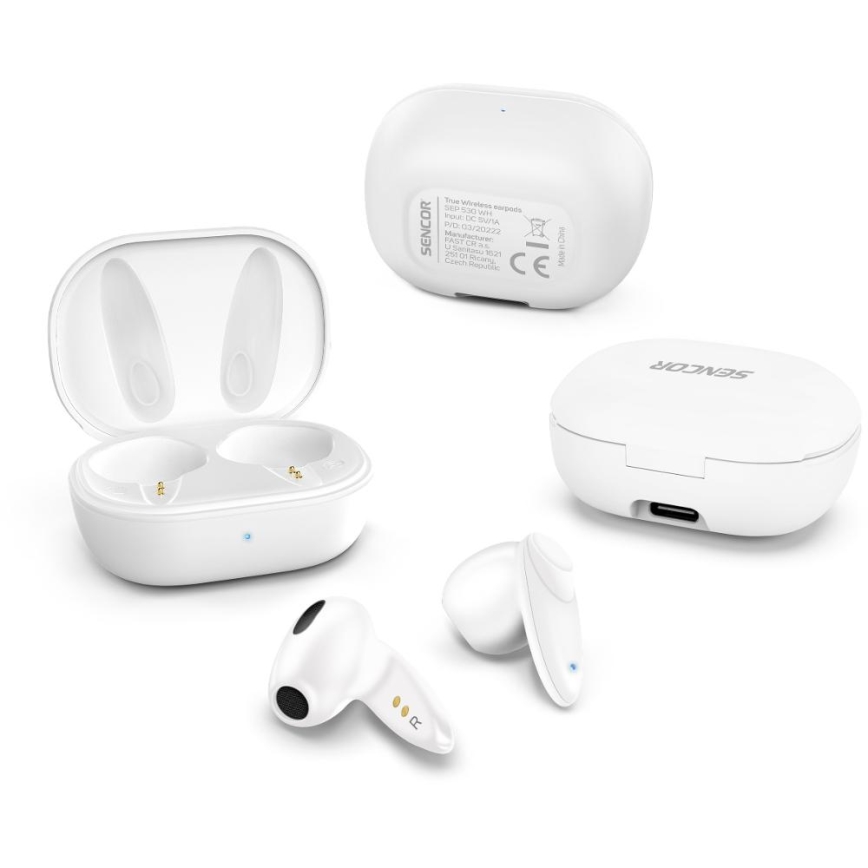 Căști fără fir Sencor 230 mAh + 2x 25 mAh IPX4 alb