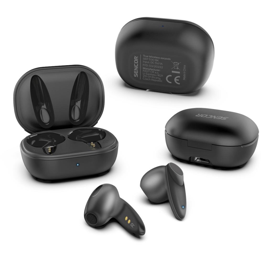 Căști fără fir Sencor 230 mAh + 2x 25 mAh IPX4 negru