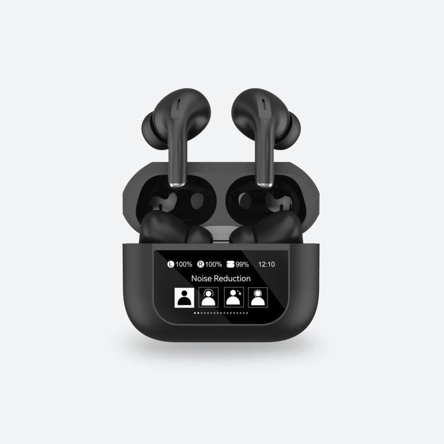 Căști wireless cu ecran LCD 300 mAh + 2x 30 mAh, negre